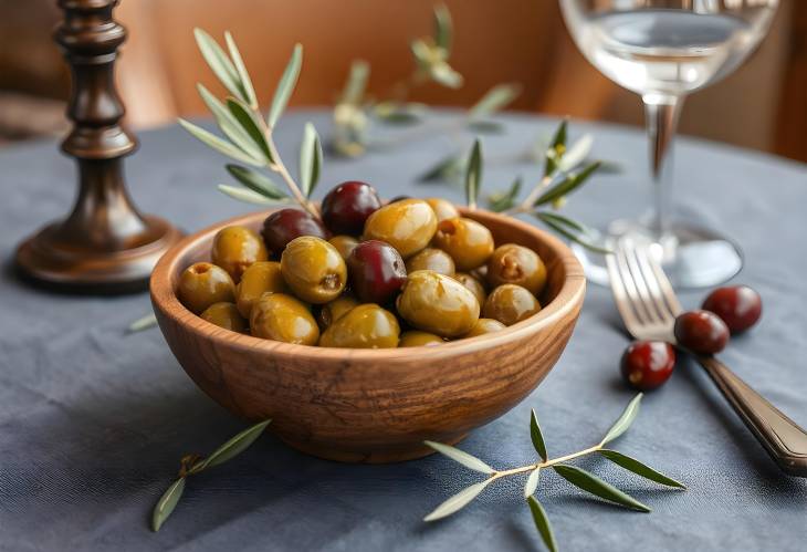 Kalamata Olives in Wooden Bowl A Mediterranean Delight